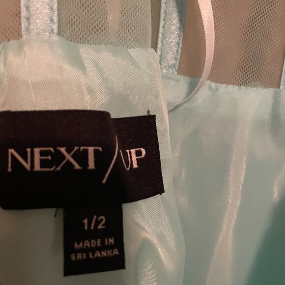 Next/UP Size 1/2, Baby Blue, Illusion Lace Corset, Tulle Ruffle Tiered Ball Gown - Picture 4 of 11